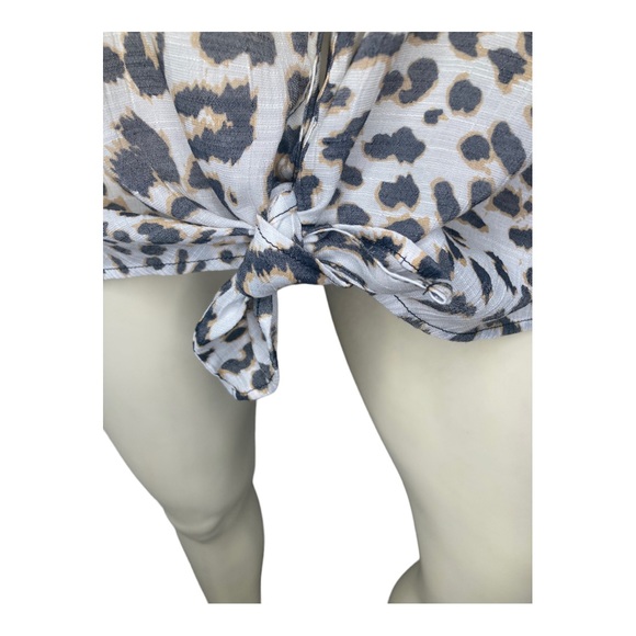 MULTIPLES Multicolor Ombre Leopard Animal Print Tie Front Linen Button Down Top - Picture 15 of 16